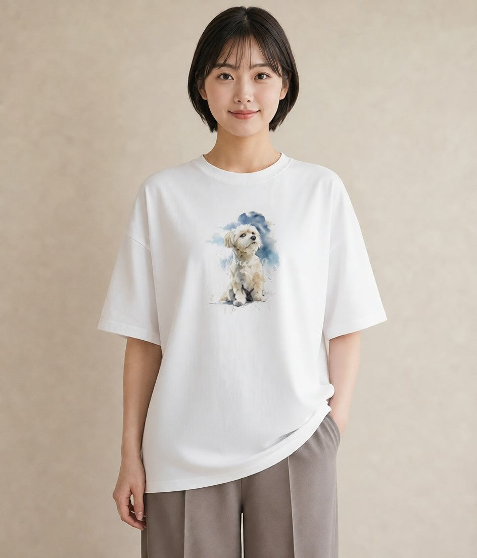 デザインTシャツ レディース ミックス犬 犬 いぬ イラスト 休日コーデ 買い物 夏コーデ 白T YMAZO