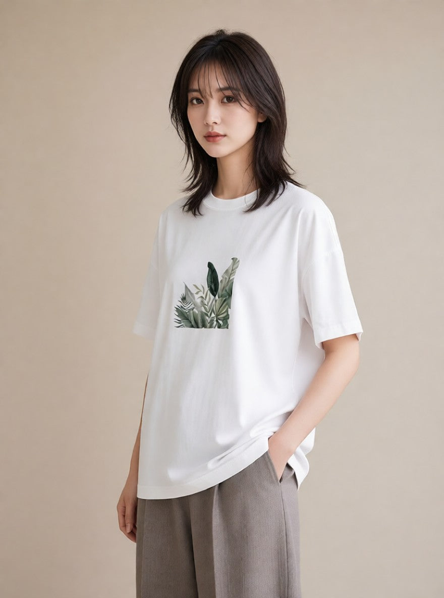 プリントTシャツ レディース モンステラ 植物 ボタニカル イラスト こなれ感 ママ カフェ服 白T YMAZO