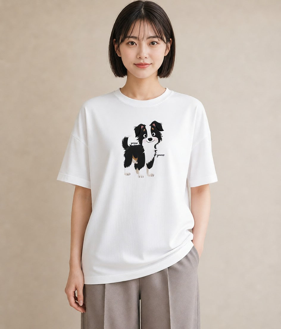 グラフィックTシャツ レディース ボーダーコリー 犬 いぬ イラスト 水彩風 週末コーデ 敬老の日 白T YMAZO