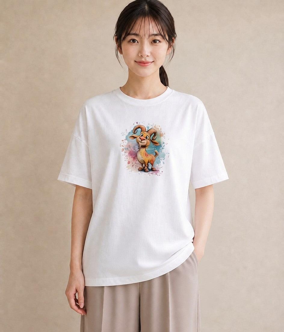 半袖Tシャツ レディース 牡牛座 星空 宇宙 イラスト ラフ デイリーウェア 休日 白T YMAZO