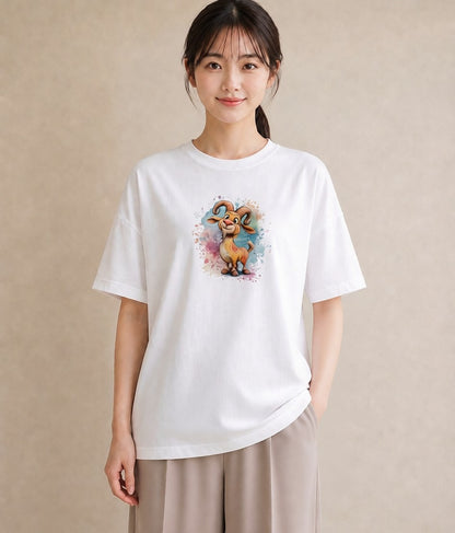 半袖Tシャツ レディース 牡牛座 星空 宇宙 イラスト ラフ デイリーウェア 休日 白T YMAZO