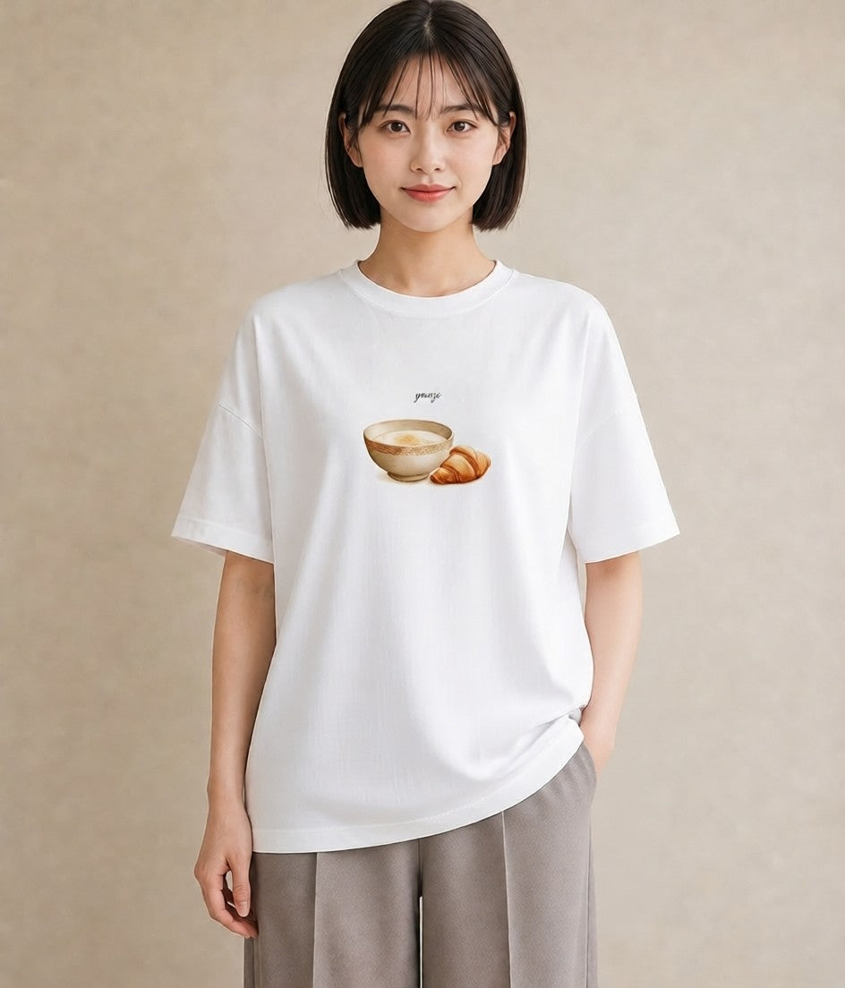 デザインTシャツ レディース たまご 食べ物 フード イラスト きれいめ 女子会 お揃い 白T YMAZO