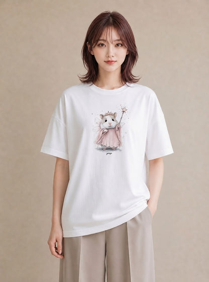 半袖Tシャツ レディース ハムスター ペット 動物 イラスト カジュアル 姉妹 送別ギフト 白T YMAZO