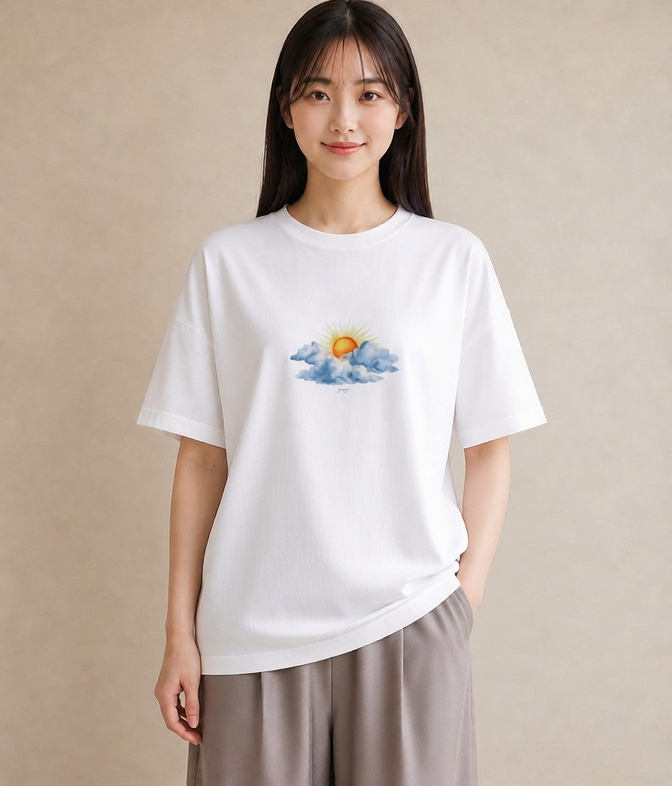 半袖Tシャツ レディース 空 星空 宇宙 イラスト ミニマル 社会人 女性 白T YMAZO