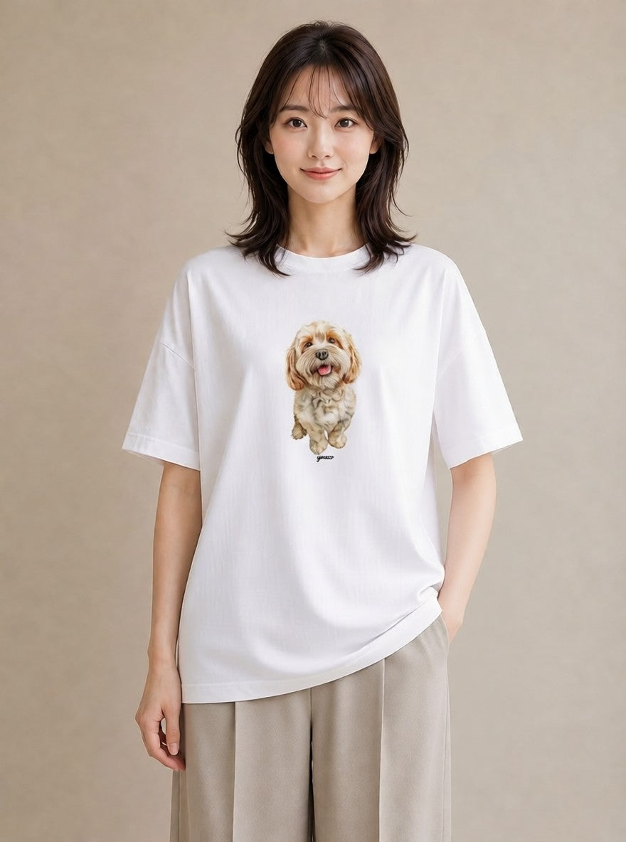 Tシャツ レディース わんちゃん 犬 いぬ イラスト 手描き風 帰省 ラフ 白T YMAZO