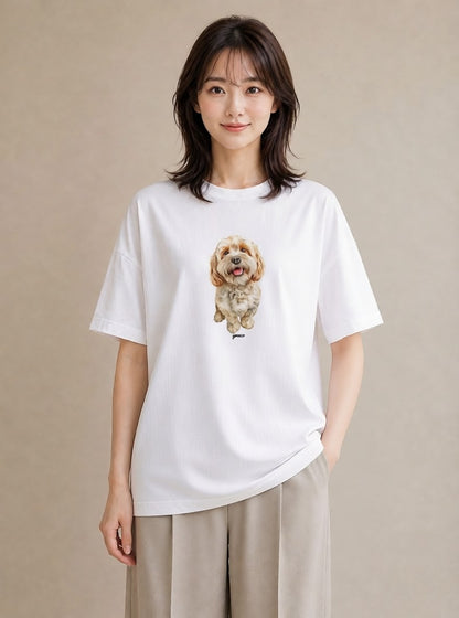 Tシャツ レディース わんちゃん 犬 いぬ イラスト 手描き風 帰省 ラフ 白T YMAZO