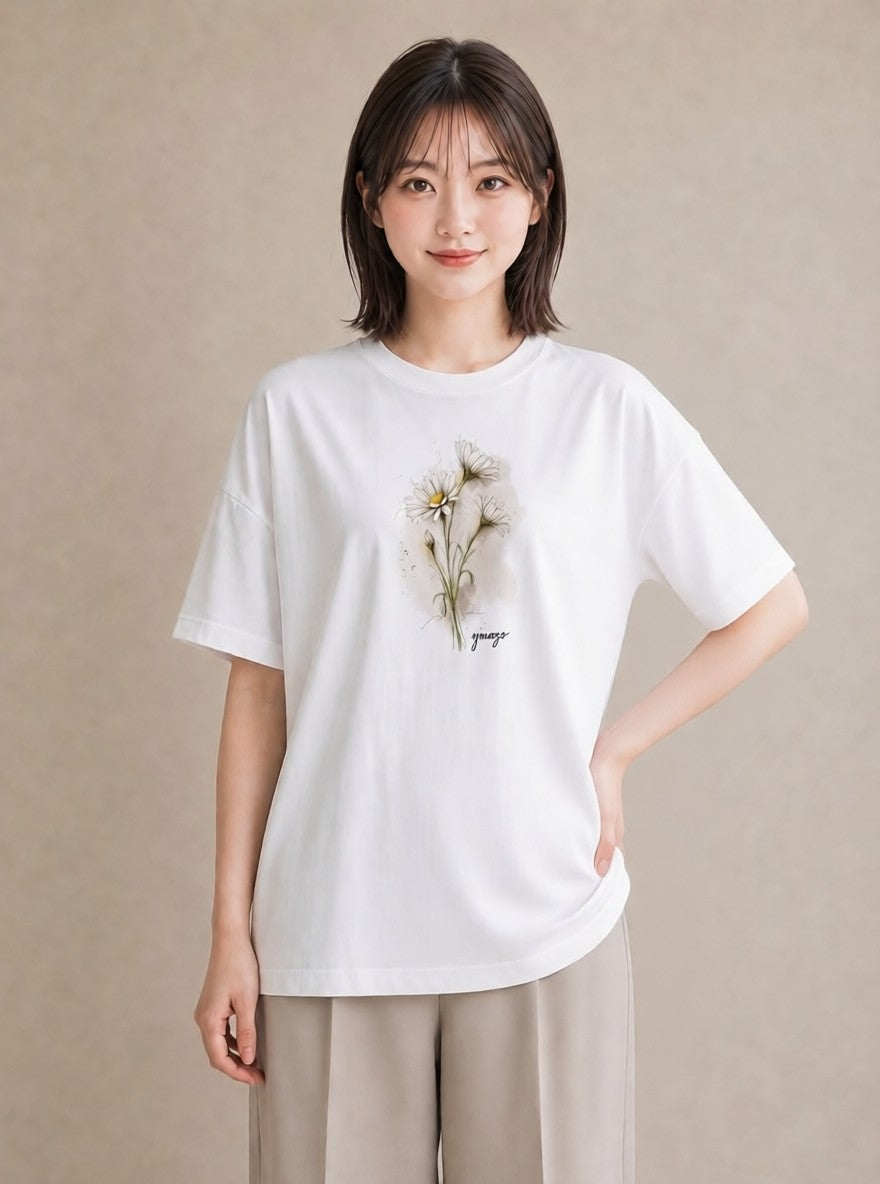Tシャツ レディース デイジー 花 花柄 イラスト シック ルームウェア ギフト 白T