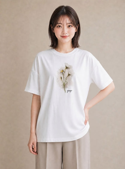 Tシャツ レディース デイジー 花 花柄 イラスト シック ルームウェア ギフト 白T