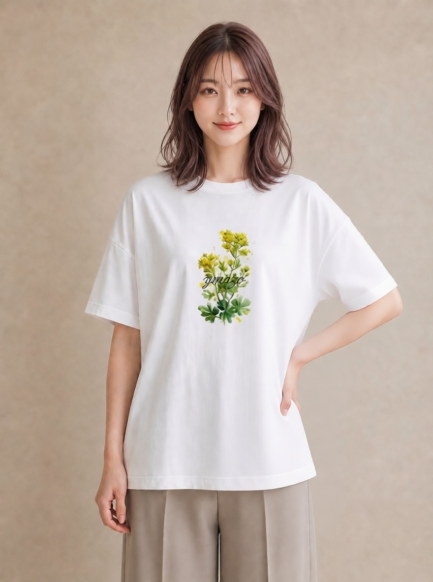 プリントTシャツ レディース ミモザ 花 花柄 イラスト 個性的 デート 帰省 白T YMAZO