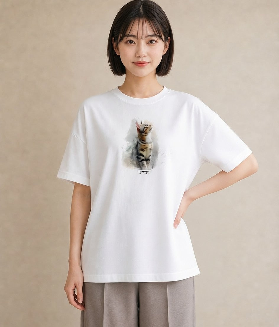 デザインTシャツ レディース スフィンクス 猫 ねこ イラスト 北欧風 親子 20代 白T YMAZO