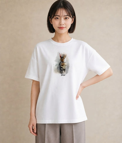 デザインTシャツ レディース スフィンクス 猫 ねこ イラスト 北欧風 親子 20代 白T YMAZO