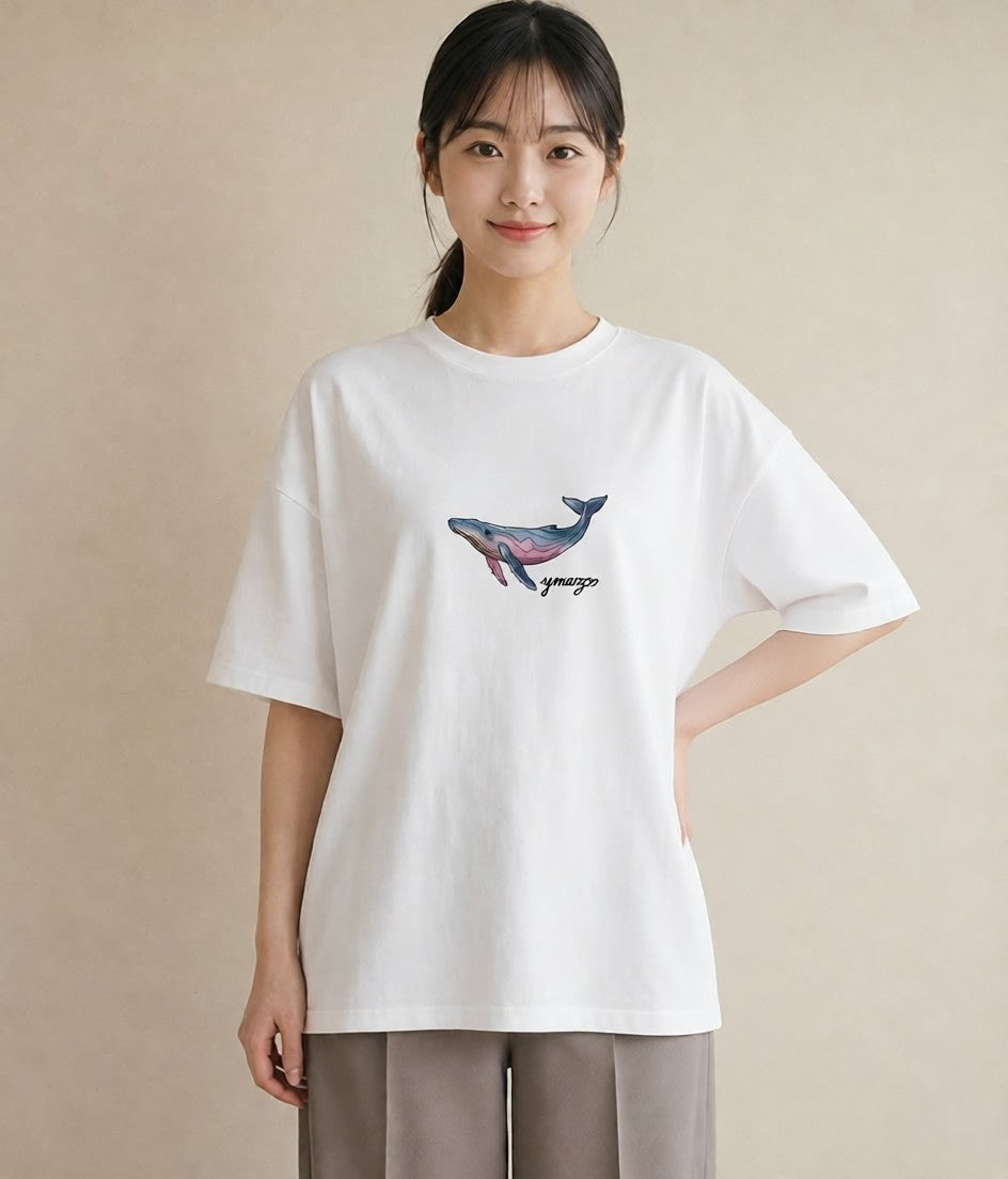 グラフィックTシャツ レディース イルカ 海の生き物 海 イラスト こなれ感 ペアコーデ 秋コーデ 白T YMAZO