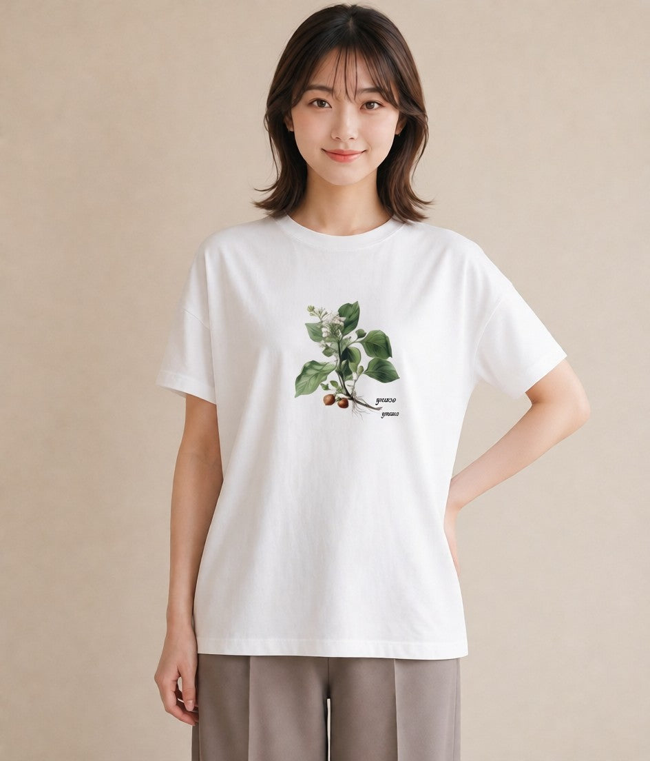 グラフィックTシャツ レディース 金木犀 花 花柄 イラスト きれいめカジュアル 部屋着 女性向けギフト 白T YMAZO