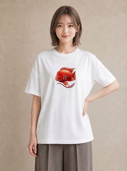 グラフィックTシャツ レディース 金魚 ペット 動物 イラスト 可愛い カフェ巡り 女子会 白T YMAZO
