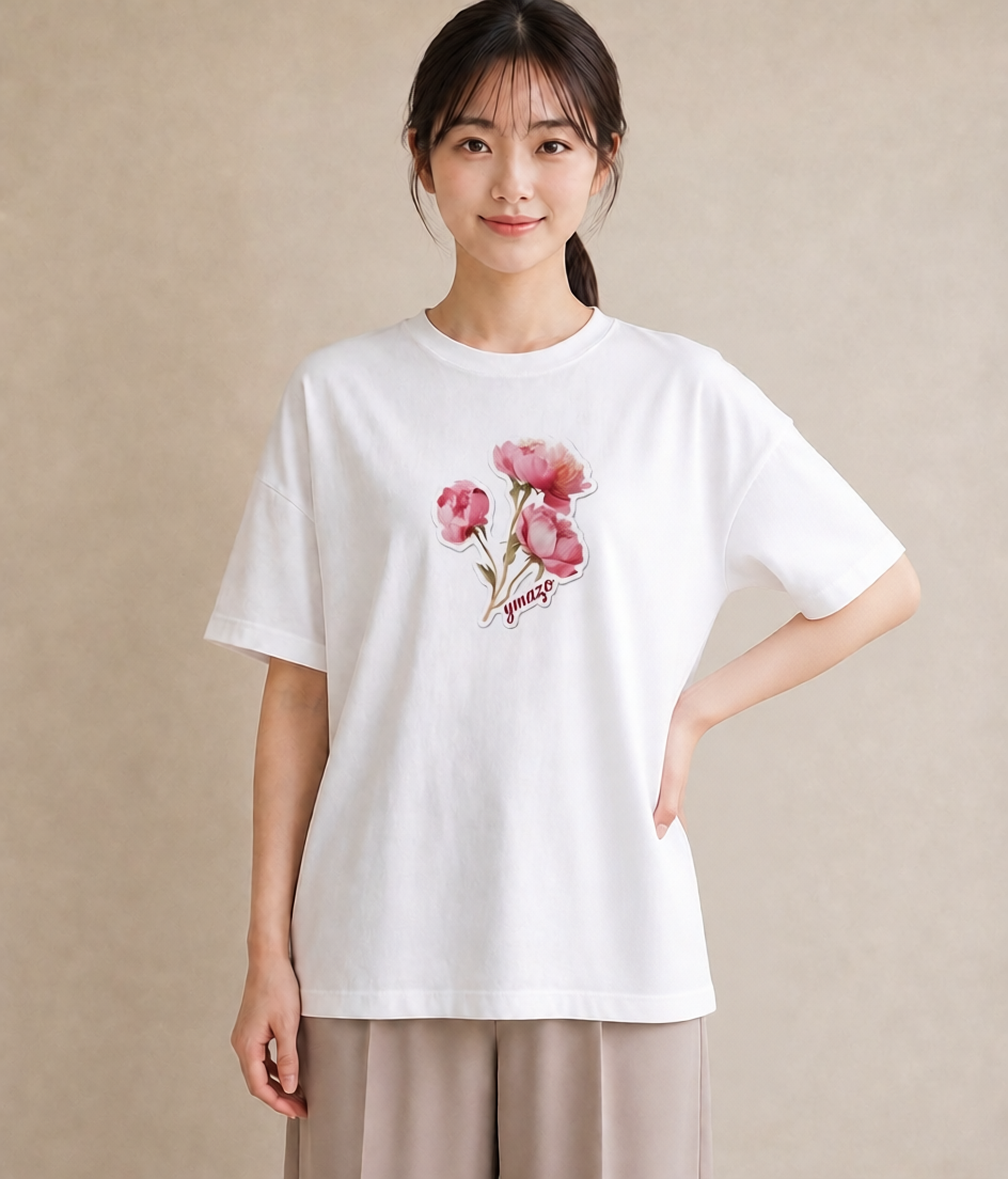 グラフィックTシャツ レディース ゆり 百合 花 花柄 イラスト 韓国風 休日 ペアコーデ 白T