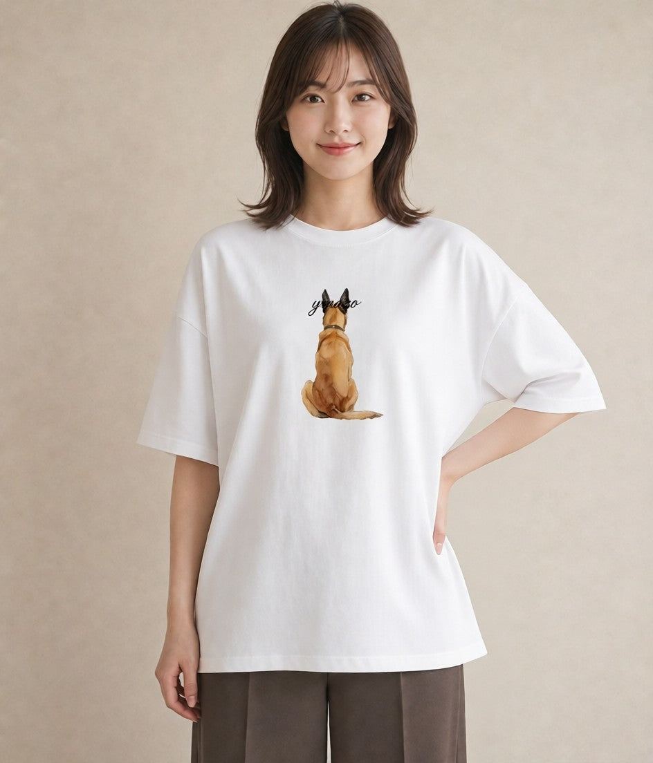 プリントTシャツ レディース ジャーマンシェパード 犬 いぬ イラスト カフェコーデ 敬老の日 ホワイトデー 白T YMAZO