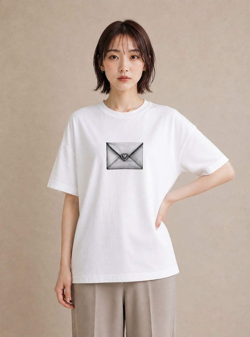 半袖Tシャツ レディース 封蝋 手紙 アンティーク ナチュラル イラスト ヴィンテージ風 誕生日プレゼント 綿100 白T YMAZO