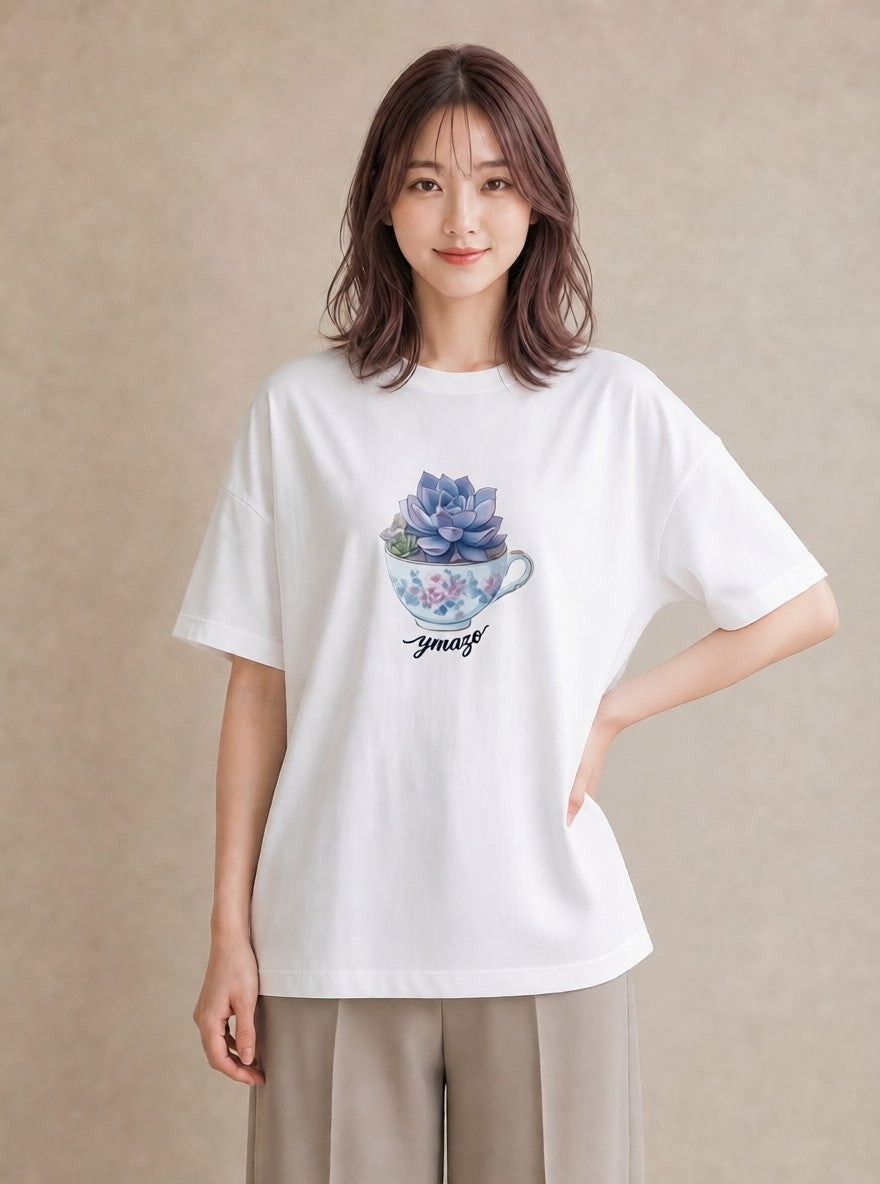 グラフィックTシャツ レディース 多肉植物 植物 ボタニカル イラスト 在宅 公園 白T YMAZO