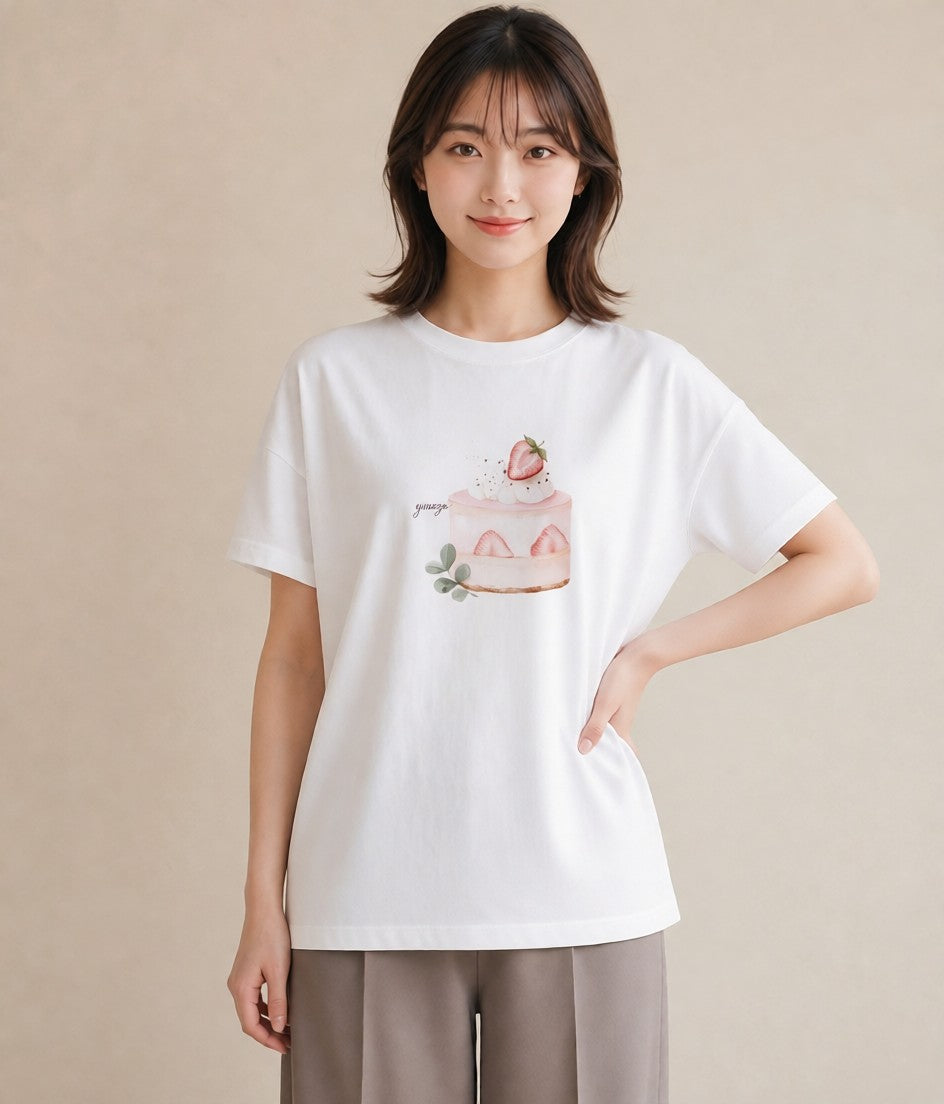 半袖Tシャツ レディース マフィン 食べ物 フード イラスト ポップ ラフ レイヤード 白T YMAZO