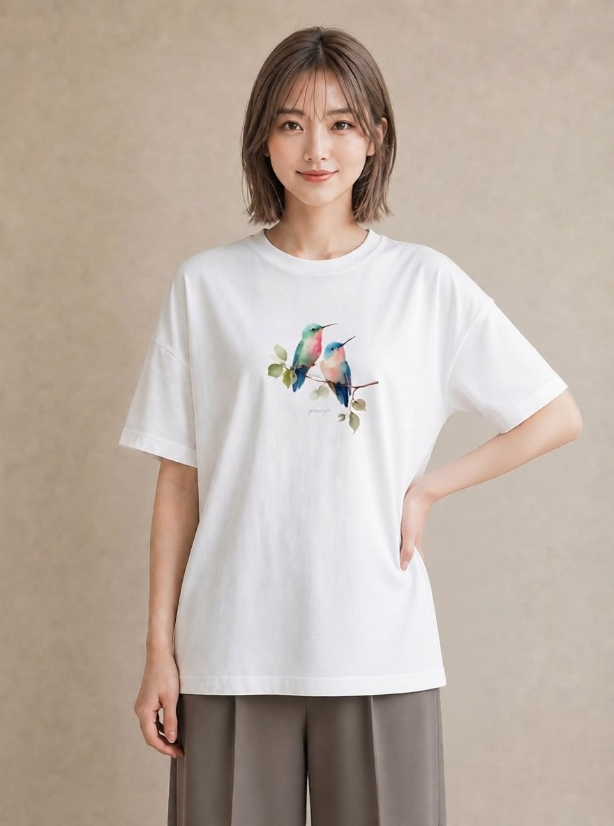 グラフィックTシャツ レディース コザクラインコ ペット 動物 イラスト 上品 女性向けギフト 散歩 白T YMAZO