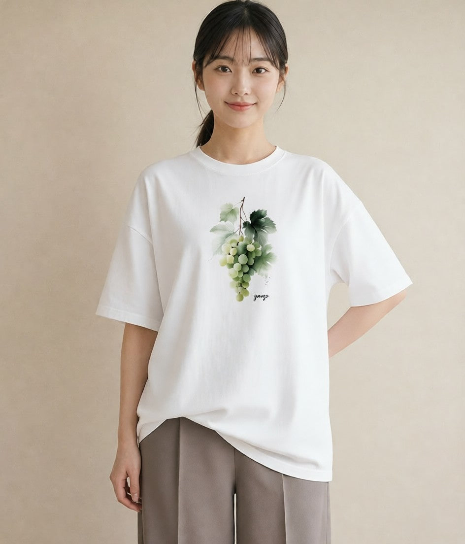 半袖Tシャツ レディース ぶどう 葡萄 食べ物 フード イラスト 個性的 ギフト 母の日 白T YMAZO