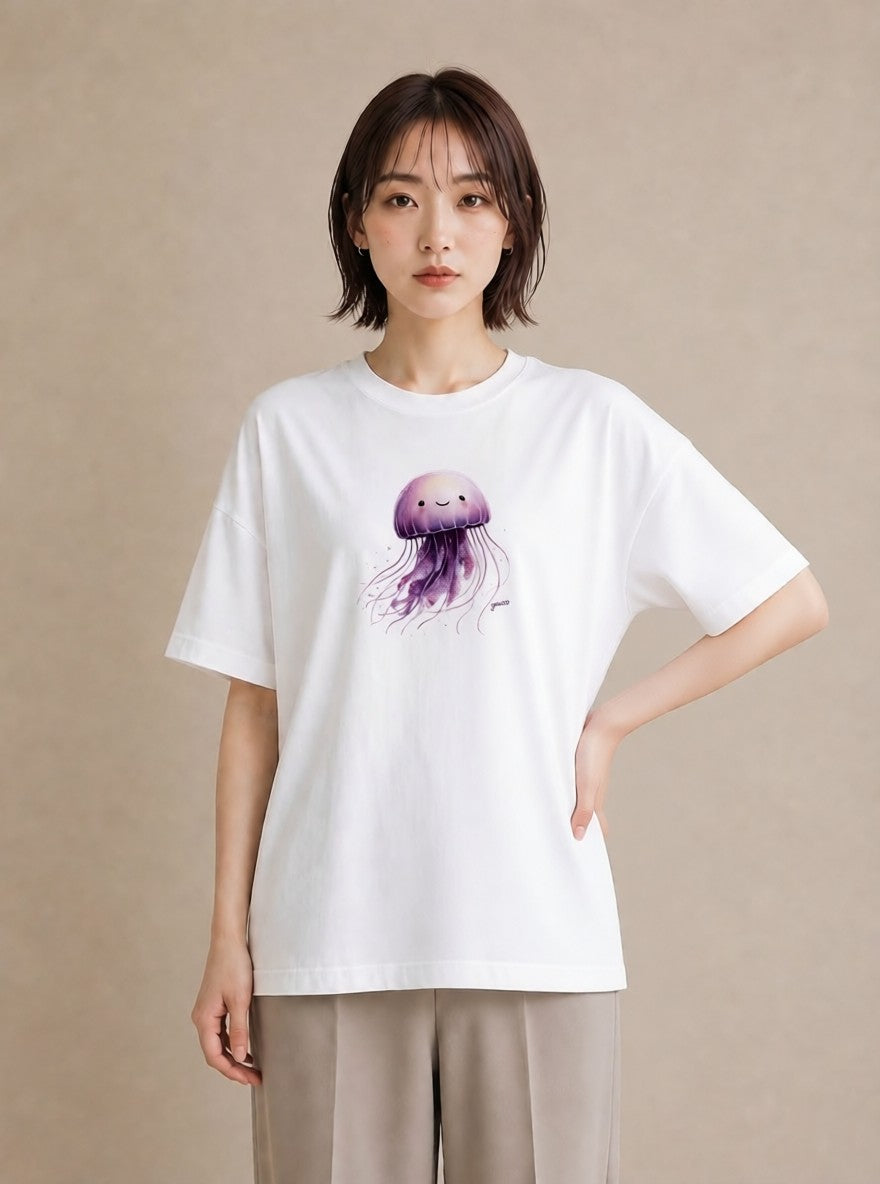 プリントTシャツ レディース くらげ クラゲ 海の生き物 海 イラスト ニュアンス 女性 旅行用 白T YMAZO