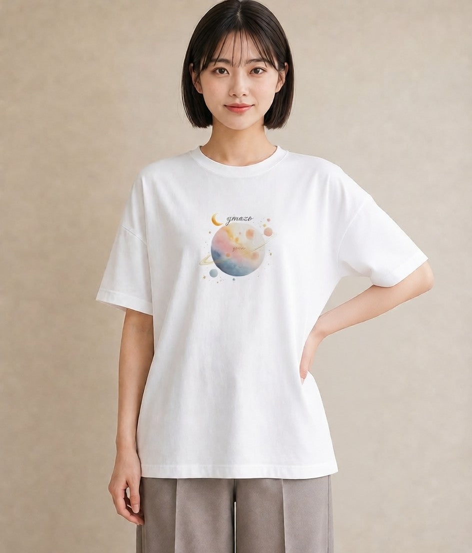 プリントTシャツ レディース 牡牛座 星空 宇宙 イラスト カフェコーデ 綿100 デート 白T YMAZO
