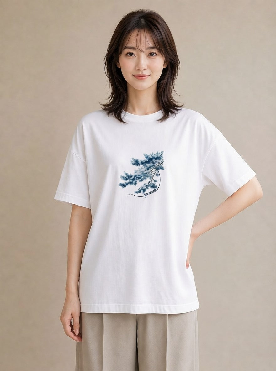 デザインTシャツ レディース 松ぼっくり 植物 ボタニカル イラスト フェミニン 部屋着 女性向けギフト 白T YMAZO