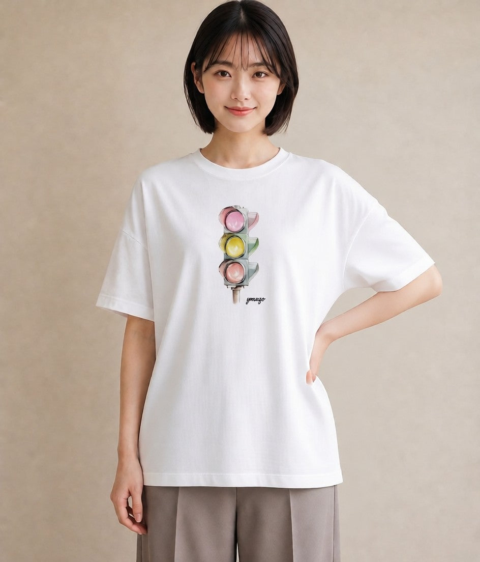 プリントTシャツ レディース 街灯 夜霧 夜 ナチュラル アンティーク イラスト 上品 春コーデ 姉妹 白T YMAZO