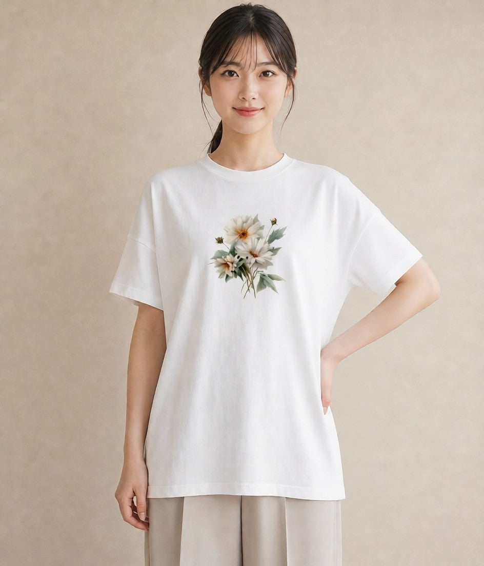 半袖Tシャツ レディース マーガレット 花 花柄 イラスト アート風 旅行 母娘コーデ 白T YMAZO