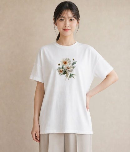 半袖Tシャツ レディース マーガレット 花 花柄 イラスト アート風 旅行 母娘コーデ 白T YMAZO