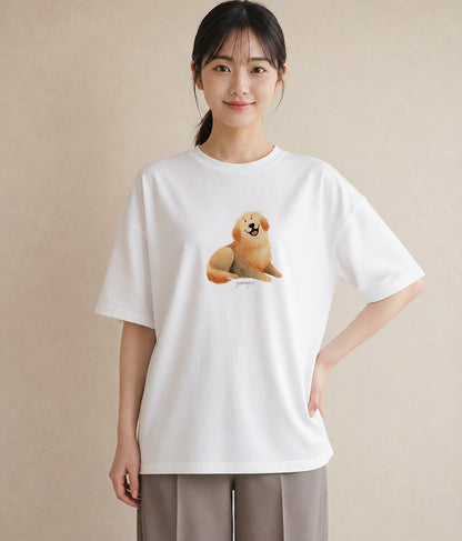 デザインTシャツ レディース ゴールデンレトリバー ゴールデン 犬 いぬ イラスト 上品 ミセス 春コーデ 白T YMAZO
