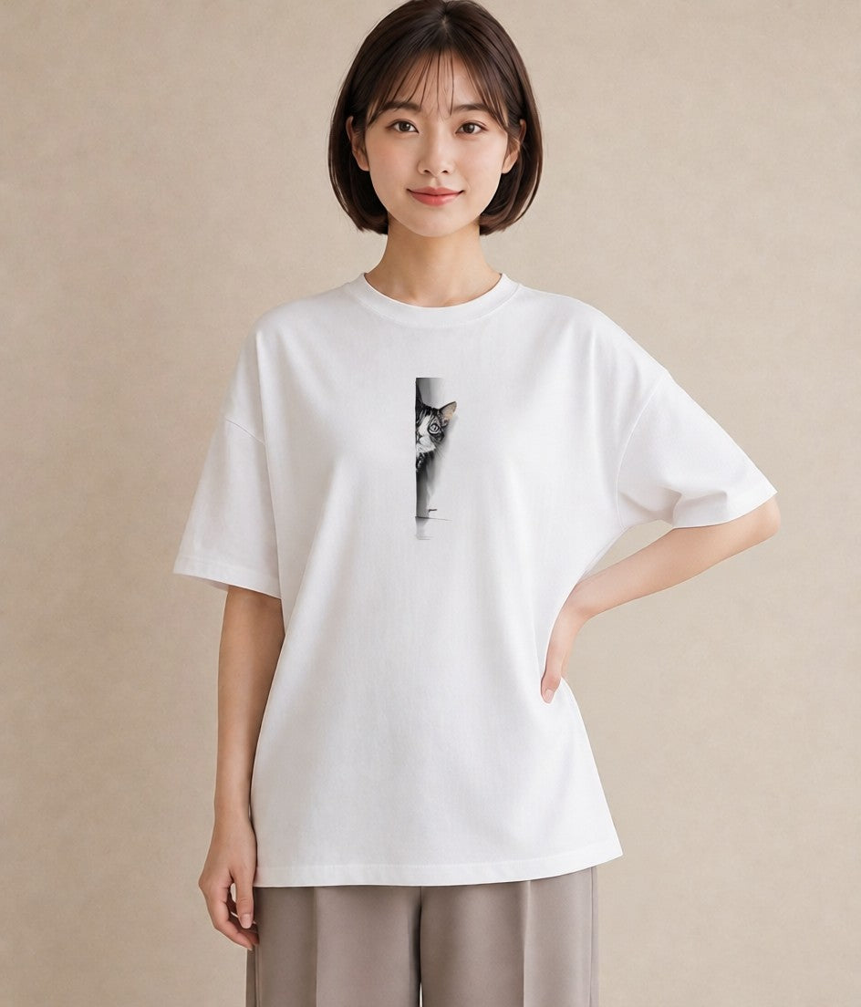半袖Tシャツ レディース サバトラ 猫 ねこ イラスト 韓国風 親子 20代 白T YMAZO