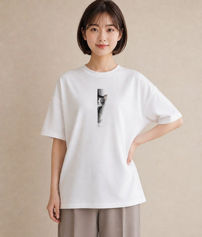 半袖Tシャツ レディース サバトラ 猫 ねこ イラスト 韓国風 親子 20代 白T YMAZO