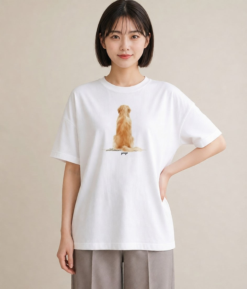 Tシャツ レディース ゴールデンレトリバー ゴールデン 犬 いぬ イラスト お洒落 綿100 デート 白T YMAZO