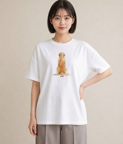 Tシャツ レディース ゴールデンレトリバー ゴールデン 犬 いぬ イラスト お洒落 綿100 デート 白T YMAZO