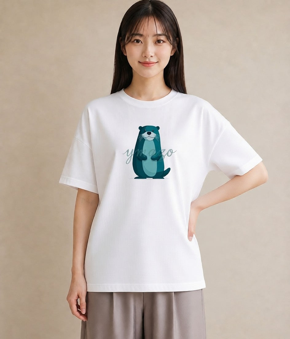 Tシャツ レディース ラッコ 動物 アニマル イラスト ユニーク 通学 誕生日プレゼント 白T YMAZO