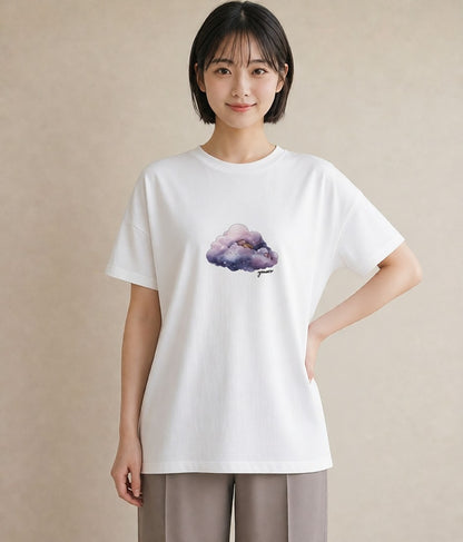 グラフィックTシャツ レディース 水瓶座 星空 宇宙 イラスト きれいめ カフェ服 クリスマス 白T YMAZO