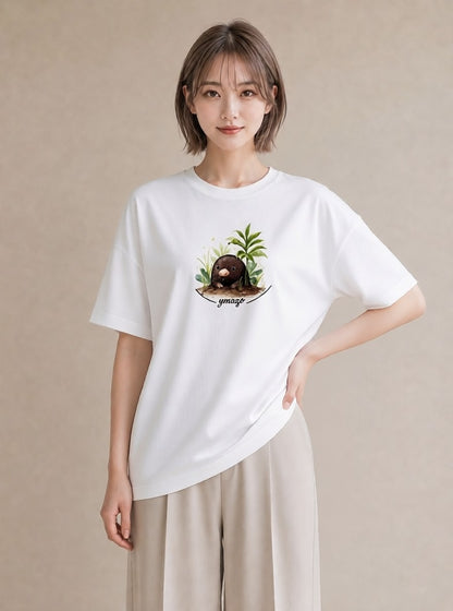 グラフィックTシャツ レディース ゴマフアザラシ 動物 アニマル イラスト きれいめ 社会人 女性 白T YMAZO