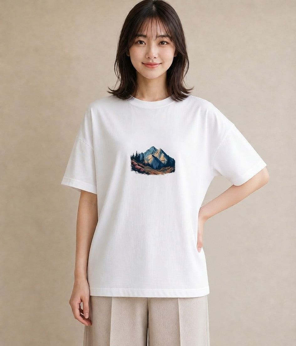 プリントTシャツ レディース 山 星空 宇宙 イラスト 在宅 公園 白T YMAZO
