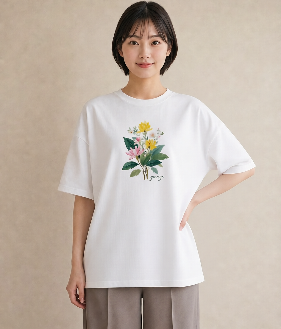 デザインTシャツ レディース 蓮 花 花柄 イラスト レトロ 部屋着 女性向けギフト 白T