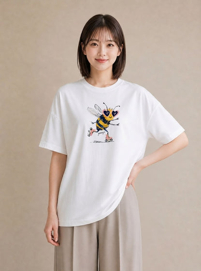 Tシャツ レディース みつばち 昆虫 虫 イラスト シンプル 帰省 ラフ 白T YMAZO