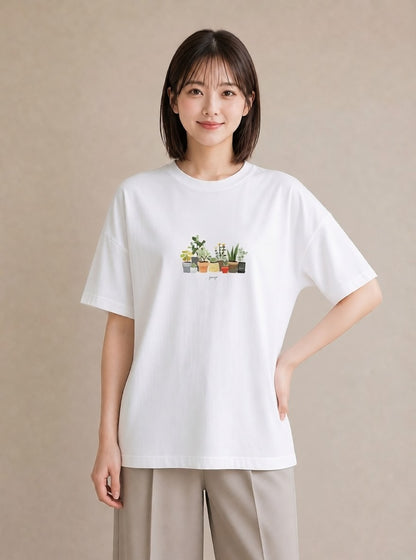 プリントTシャツ レディース 多肉植物 植物 ボタニカル イラスト 上品 母の日 ビーチ 白T YMAZO