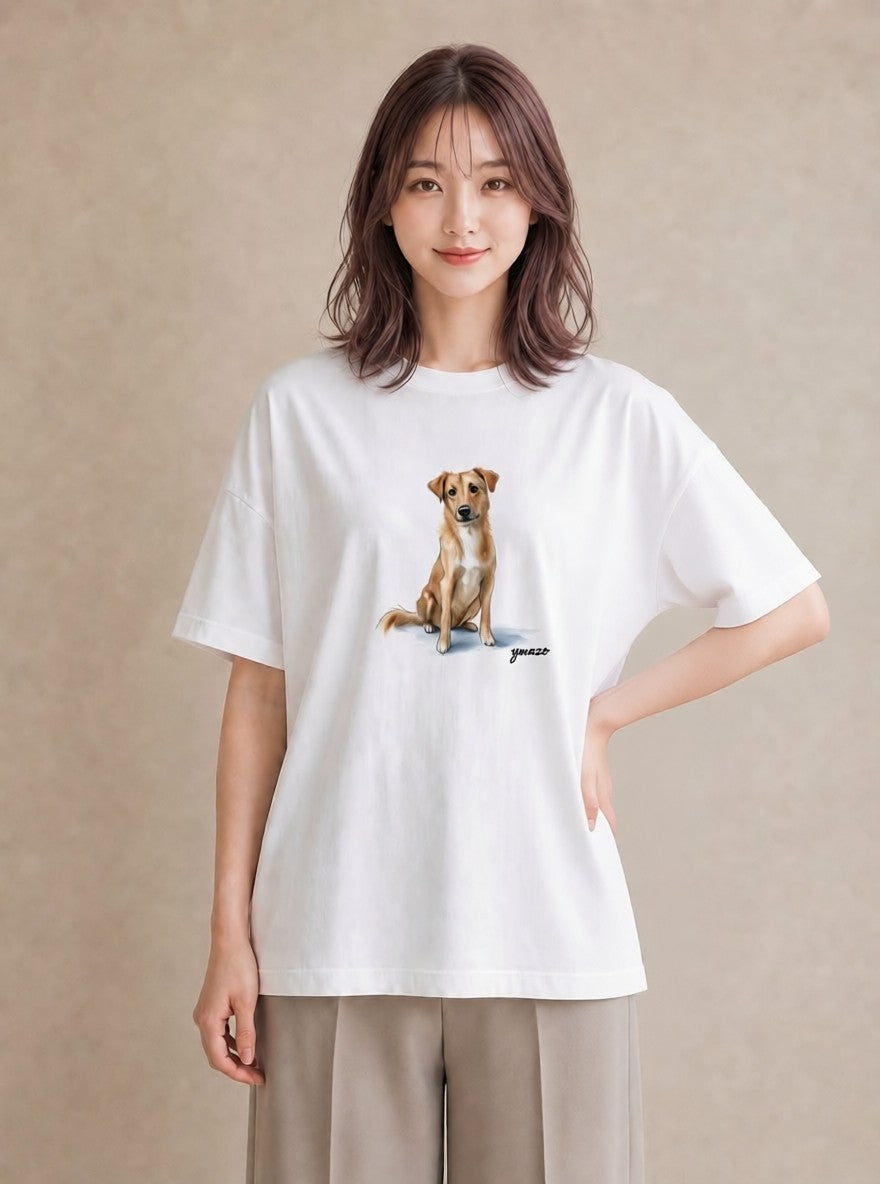 プリントTシャツ レディース 老犬 犬 いぬ イラスト ガーリー 旅行 母娘コーデ 白T YMAZO