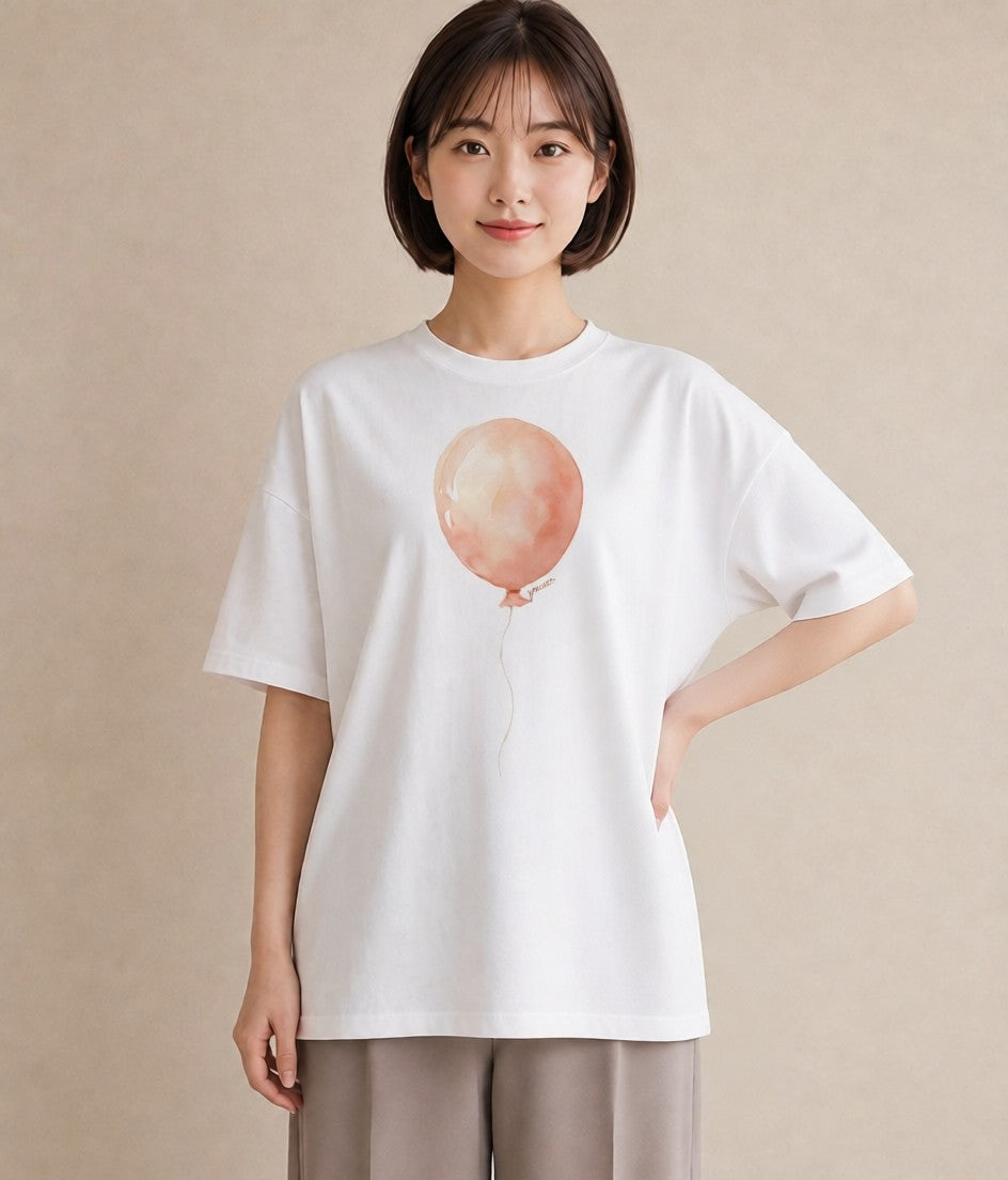 半袖Tシャツ レディース 紙風船 和紙 ナチュラル アンティーク イラスト 休日コーデ クリスマス 旅行 白T YMAZO