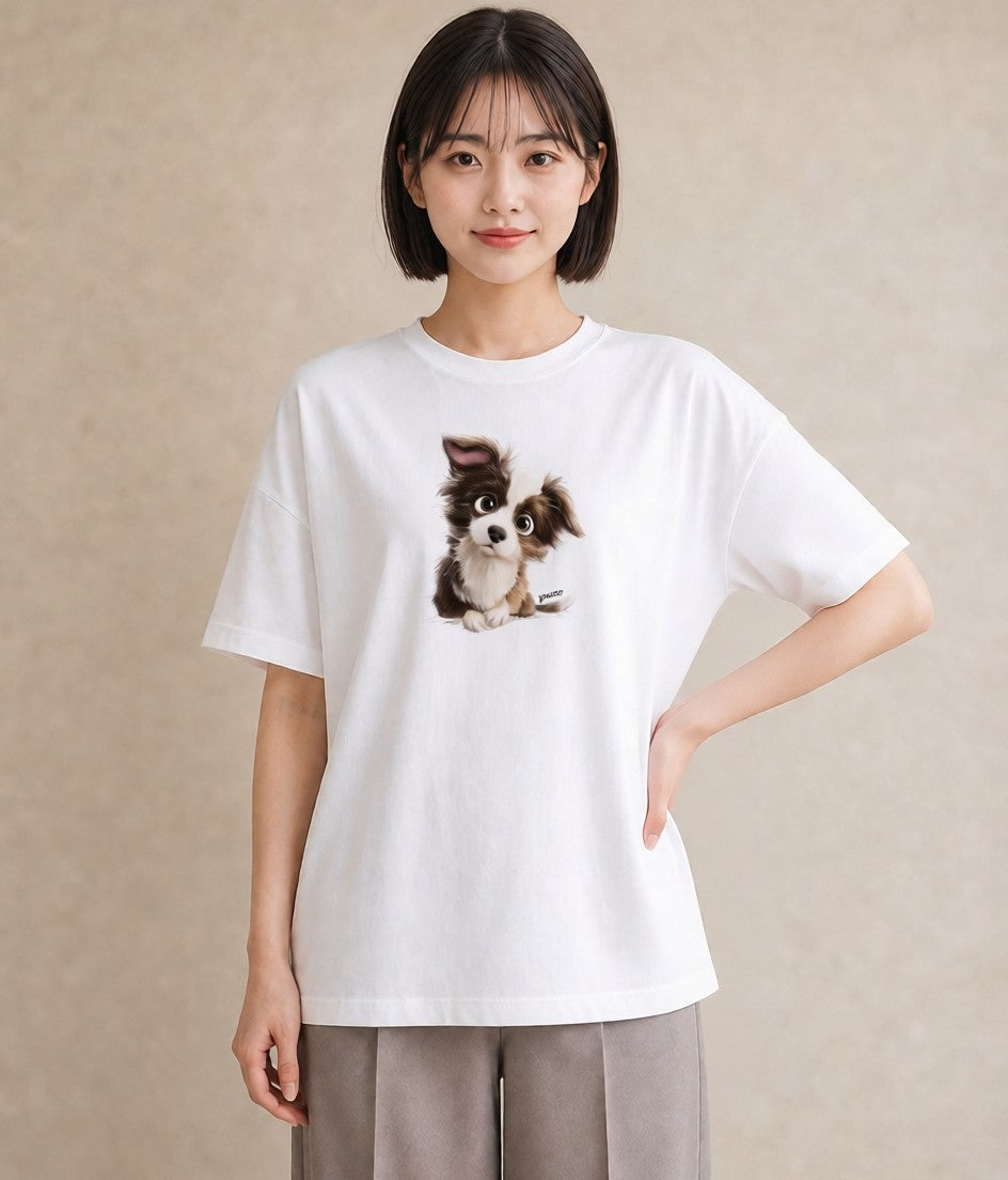 Tシャツ レディース わんちゃん 犬 いぬ イラスト シンプル 女性 旅行用 白T YMAZO