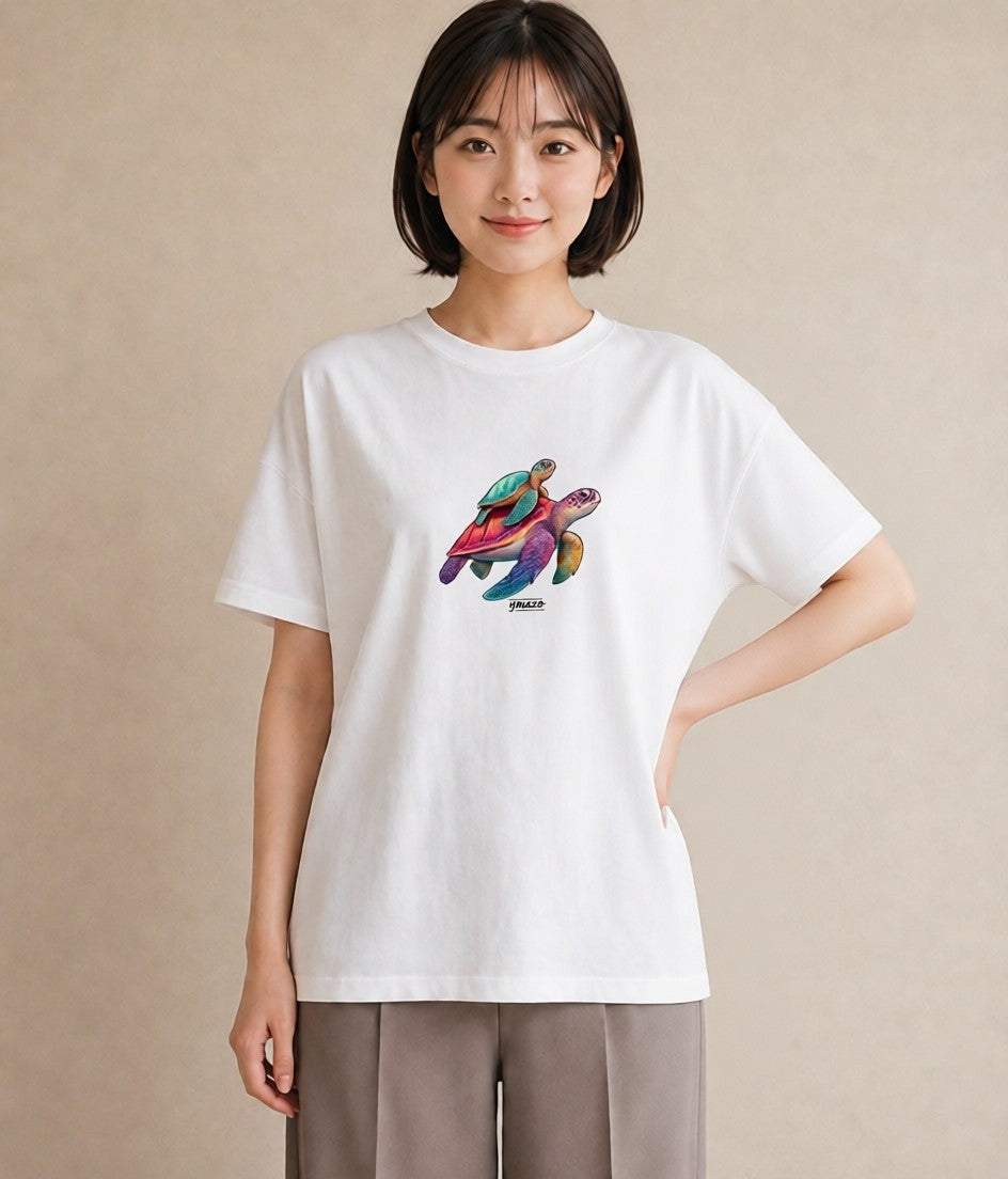半袖Tシャツ レディース カメ ペット 動物 イラスト シンプル 春服 ミセス 白T YMAZO