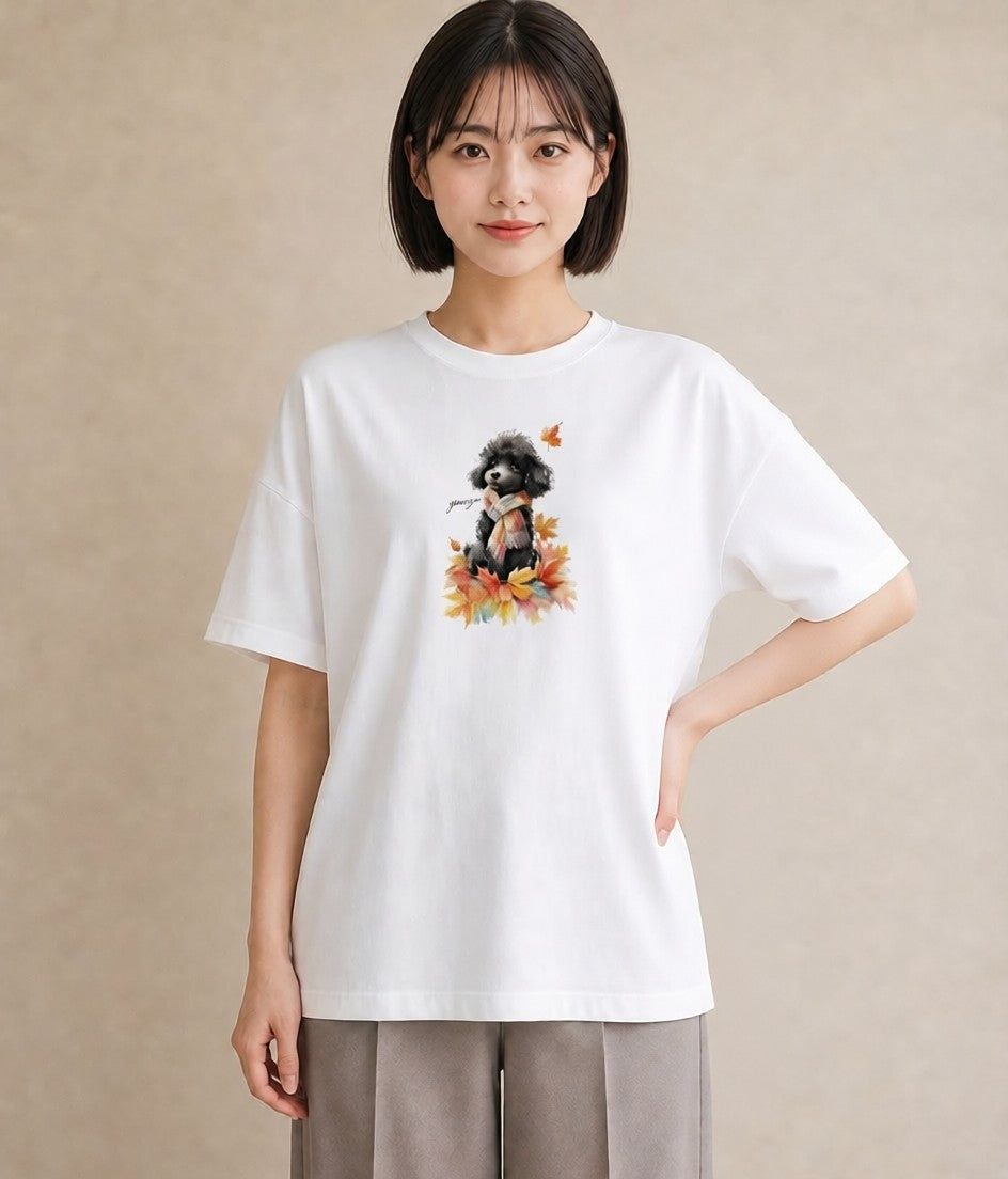 半袖Tシャツ レディース トイプードル プードル 犬 いぬ イラスト ボタニカル 旅行用 海 白T YMAZO
