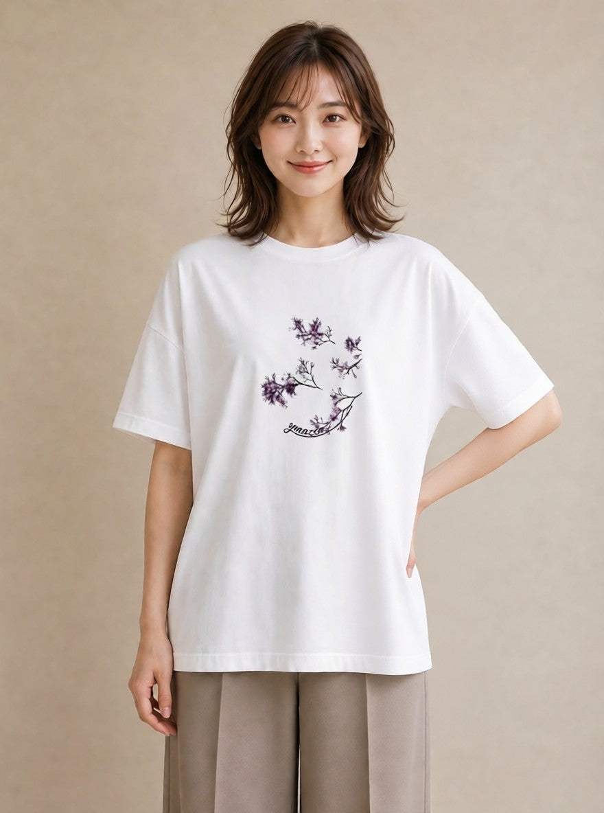 プリントTシャツ レディース さくら 桜 桜の枝 イラスト レトロ 通学 誕生日プレゼント 白T YMAZO