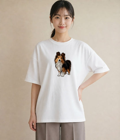 Tシャツ レディース シェットランドシープドッグ 犬 いぬ イラスト 可愛い 公園 ママ 白T YMAZO